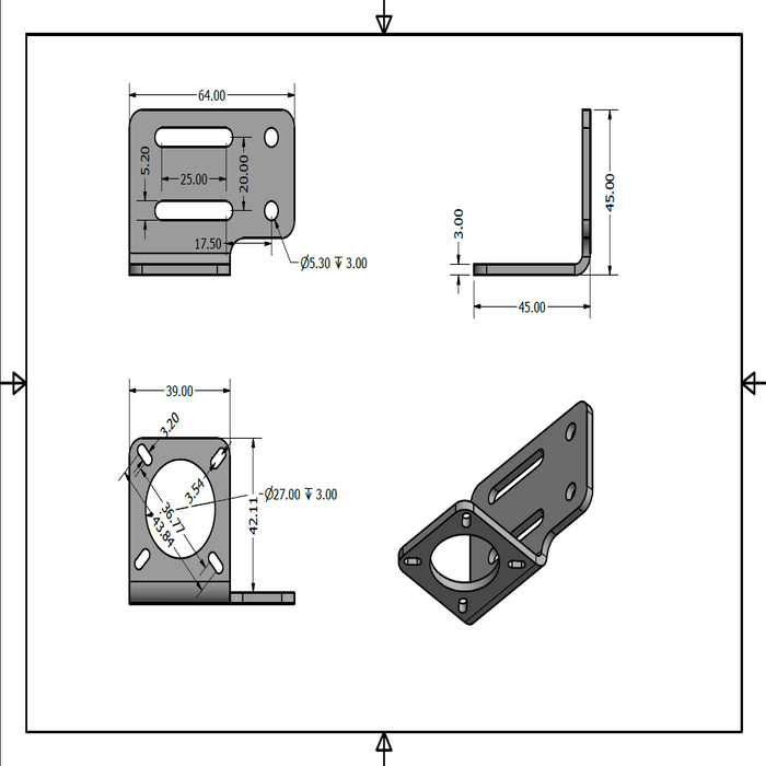 Soporte de motor en ángulo R Alu láser Nema 17 t = 3 mm